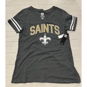 NFL Team Apparel New Orleans Saints Gray V-Neck Striped Sleeve T-Shirt L